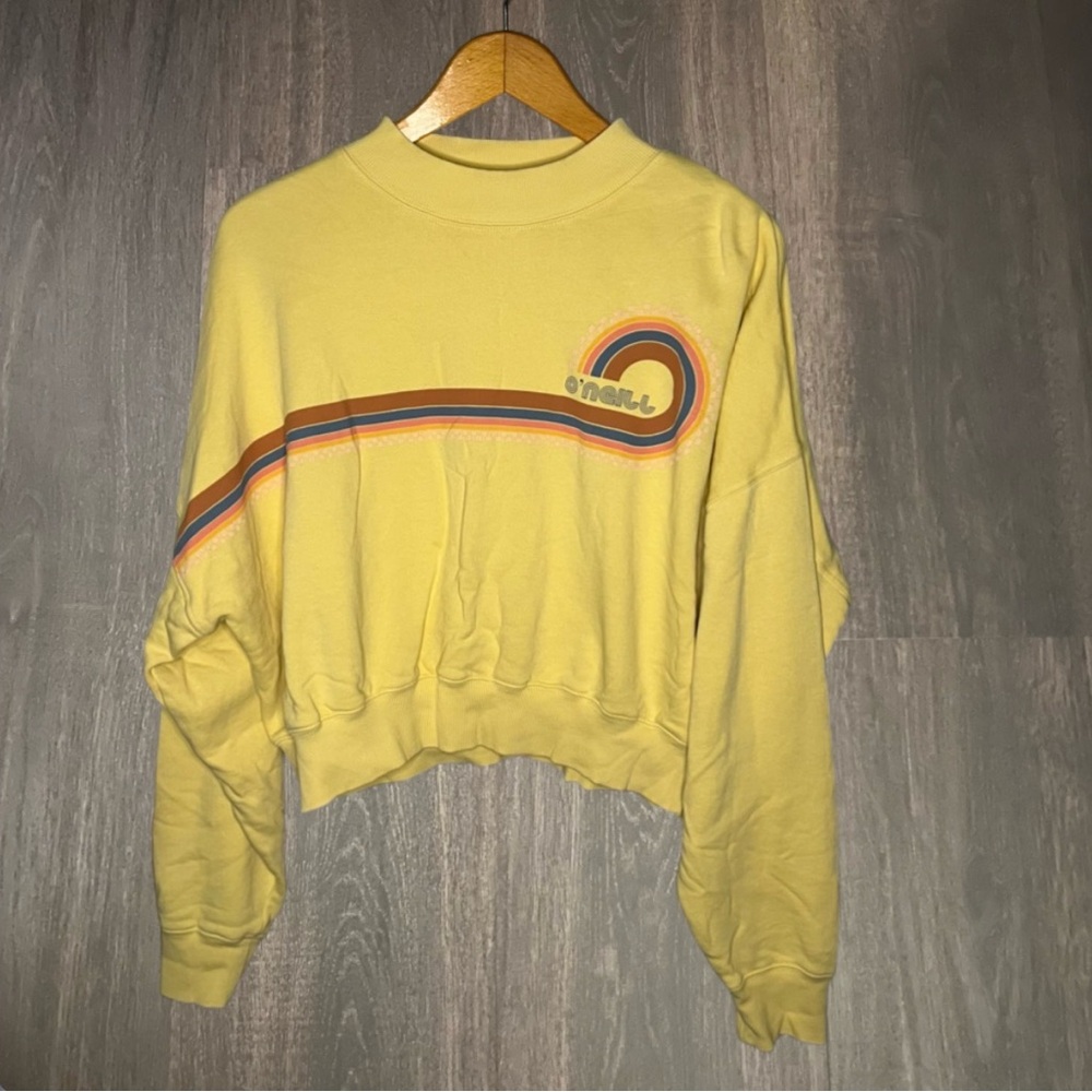 O’Neill Yellow Retro Cropped Sweatshirt Rainbow Graphic Size M